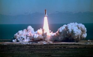 Space Shuttle Challenger Blasting off into Sky