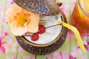 Pina Colada with flower and cherries