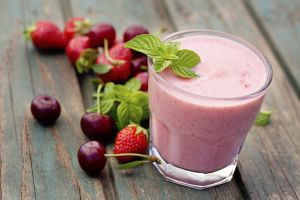 Healthy organic food. Strawberry fruit drink smoothie