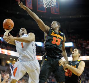 The University of Virginia plays the University of Maryland in mens NCAA basketball