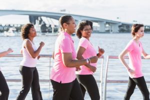 Mature woman at event for breast cancer awareness